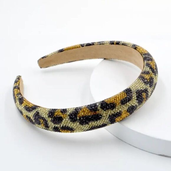 Rhinestone Headband For Girls and Women Gold Cheetah Head Band Sparkles - Picture 1 of 1